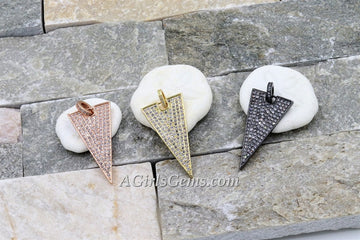 CZ Micro Pave Triangle Charm, Pyramid Shape Pendant, Arrow with Cubic Zirconia Jump Ring